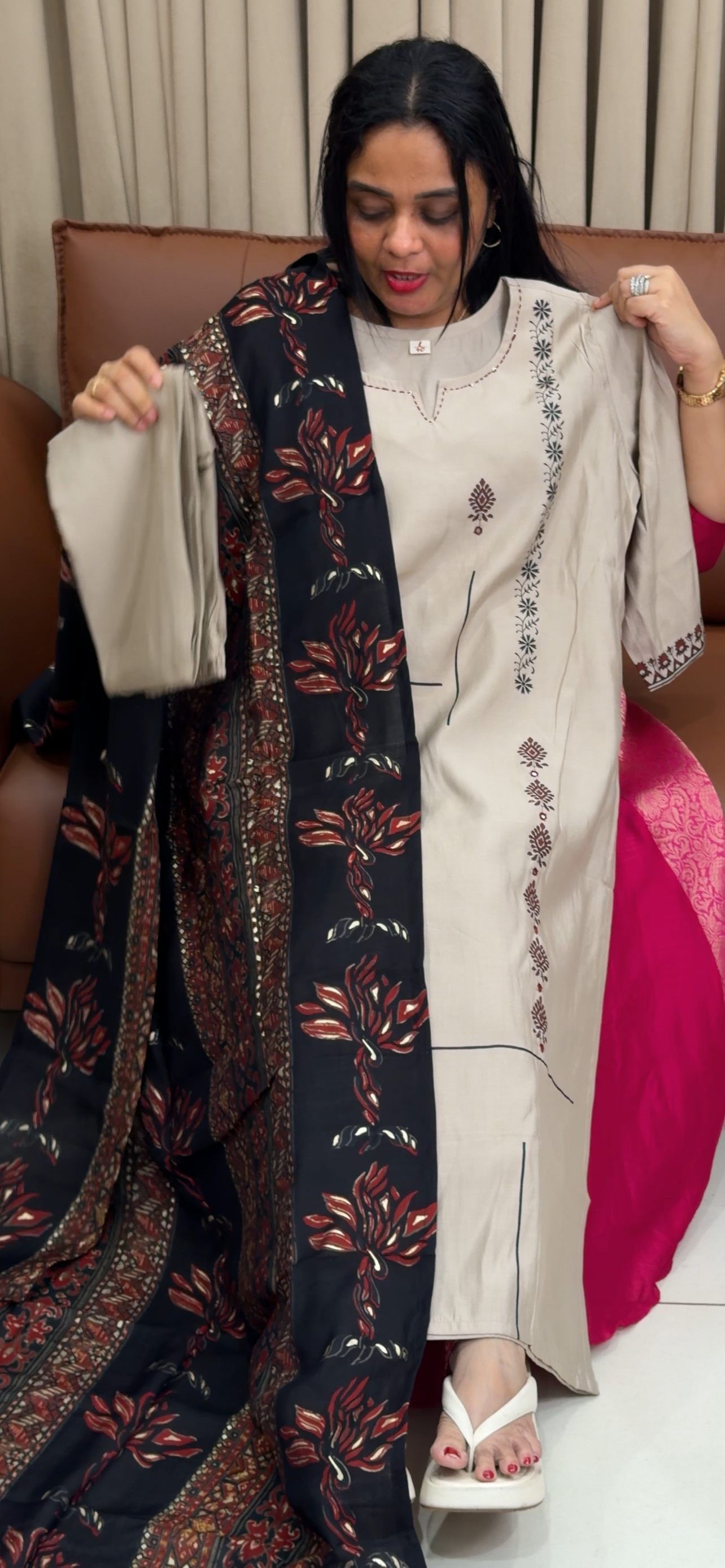 PRINTED SEMI MODAL TOP , BOTTOM AND DUPATTA - IHA 34655