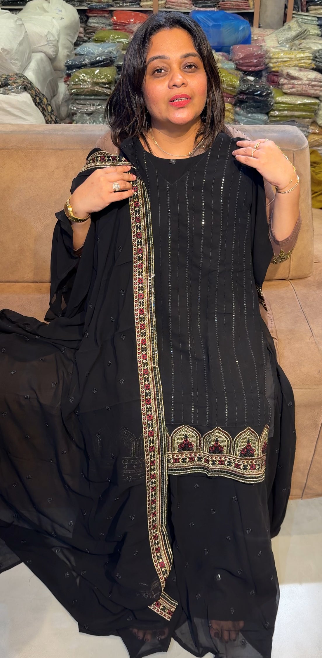 PARTY WEAR SHORT TOP,BOTTOM AND DUPATTA - IHA 26841