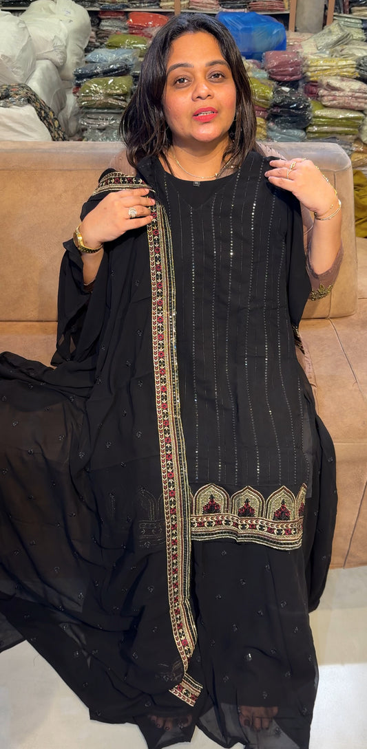 PARTY WEAR SHORT TOP,BOTTOM AND DUPATTA - IHA 26841