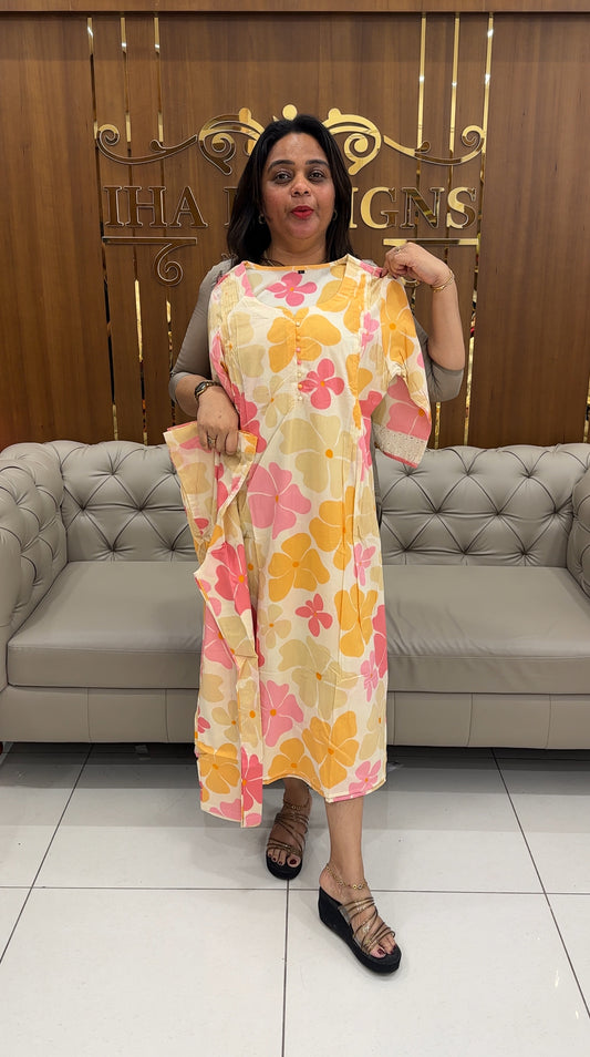 PRINTED COTTON LONG ALINE TOP AND BOTTOM - IHA 25841