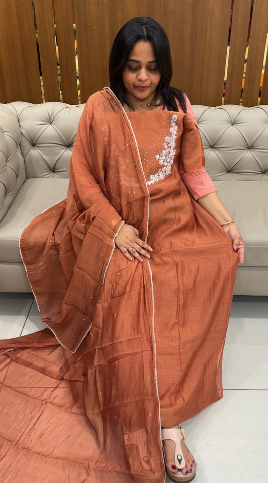 SILK CHANDERI UNSTITCHED SALWAR SUITS - IHA 27017
