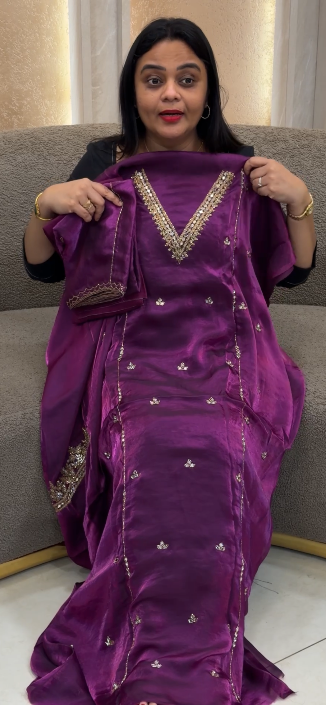 VELVET ORGANZA UNSTITCHED SALWAR SUITS - IHA 34369