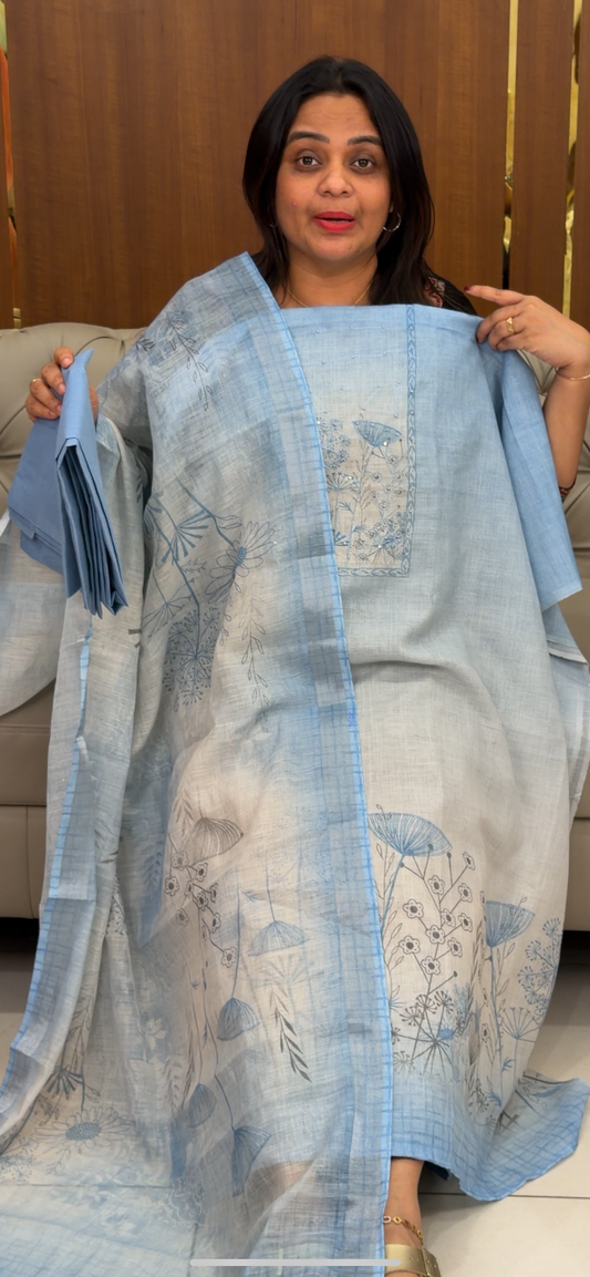 COTTON LINEN UNSTITCHED SALWAR SUITS - IHA 29766