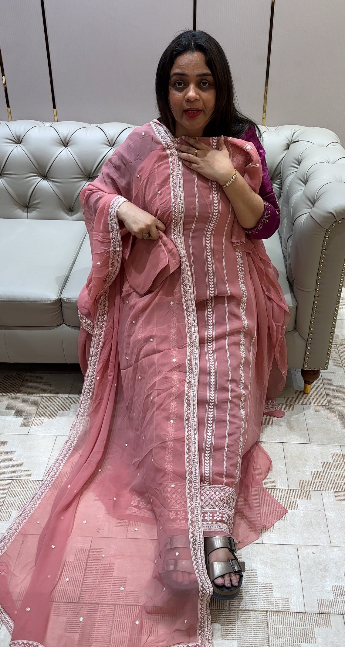 CHIKANKARI UNSTITCHED SALWAR SUITS - IHA 21398