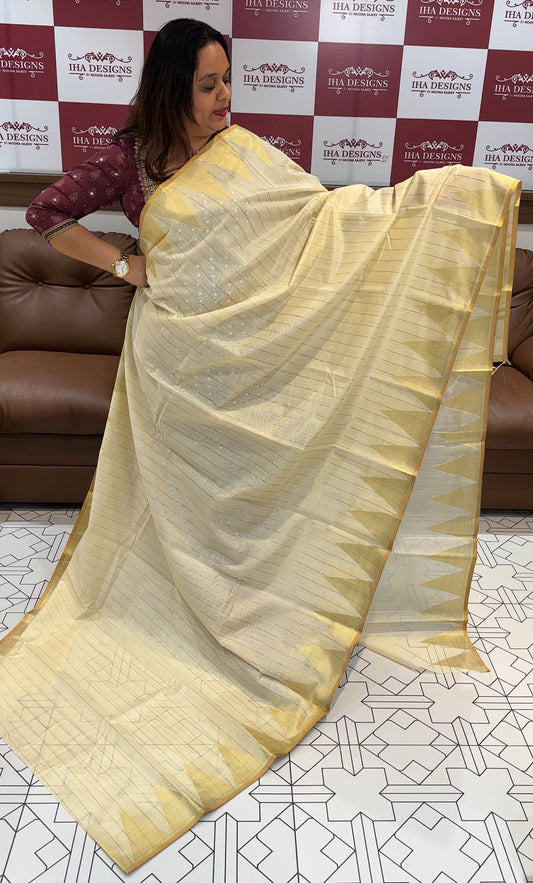 DESIGNER KERALA CREAM  SAREES - IHA 15818