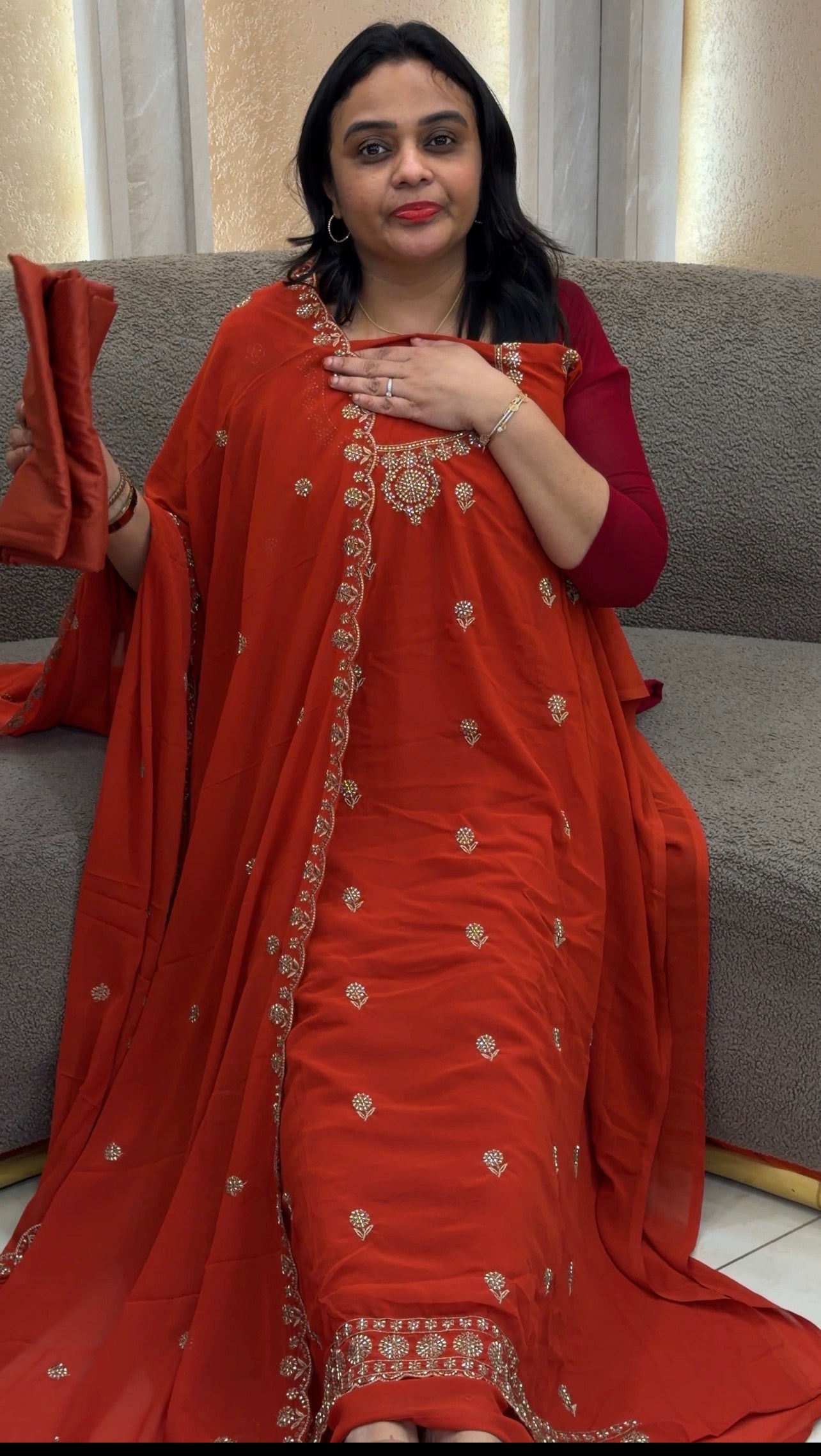 HANDWORKED UNSTITCHED SALWAR SUITS - IHA 33255
