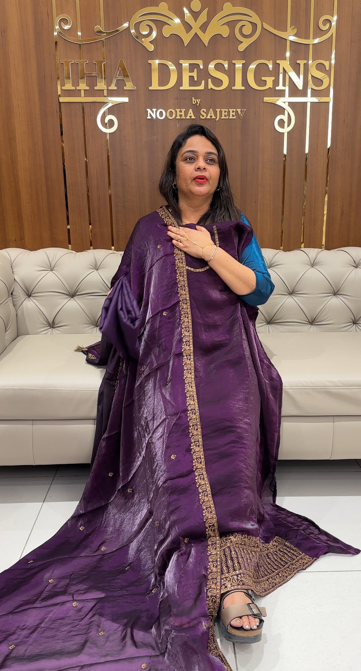 VELVET ORGANZA UNSTITCHED SALWAR SUITS - IHA 24103
