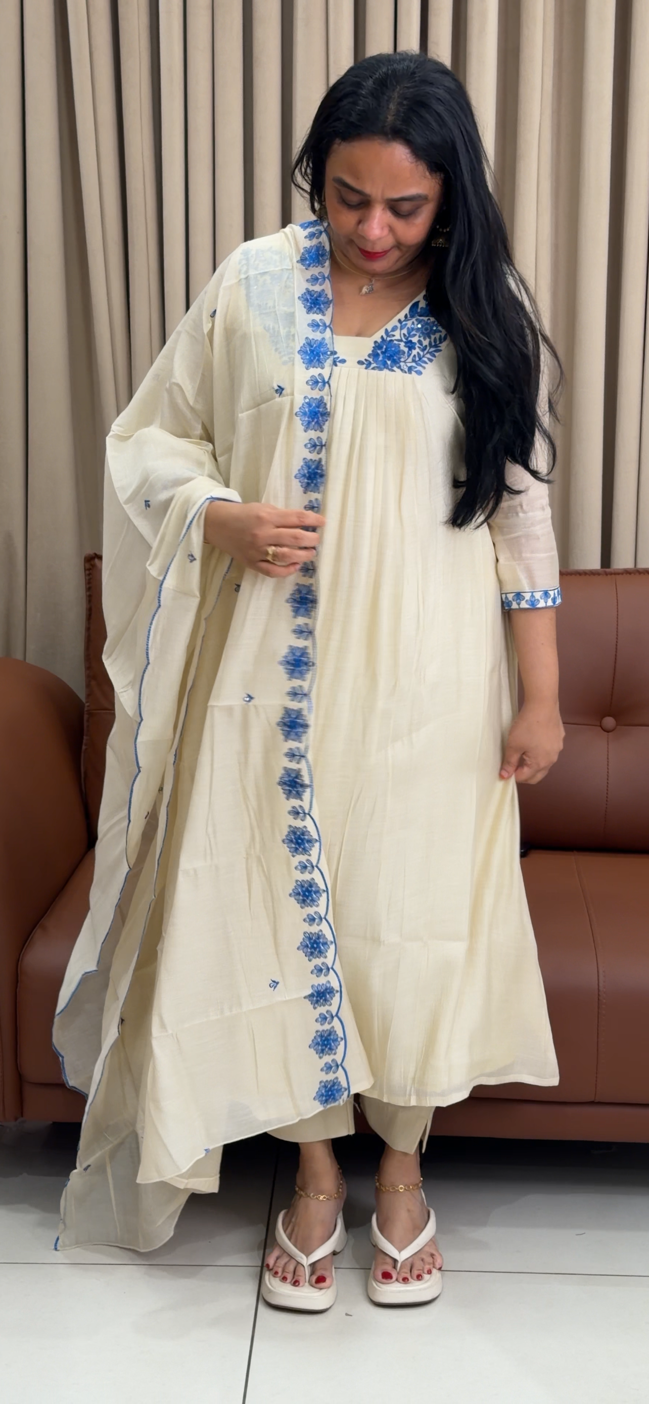 MALAI CHANDERI SEMI STITCHED SALWAR SUITS - IHA 34468