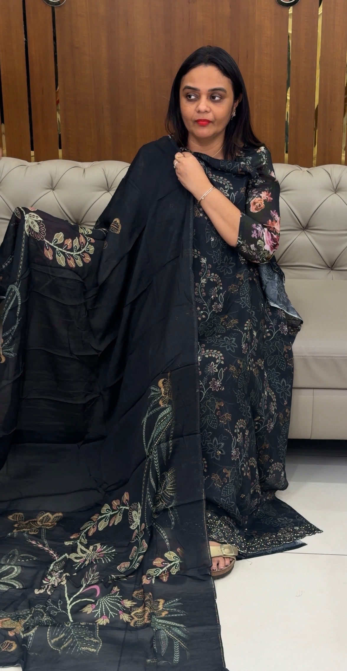 PRINTED CHINON UNSTITCHED SALWAR SUITS - IHA 32385
