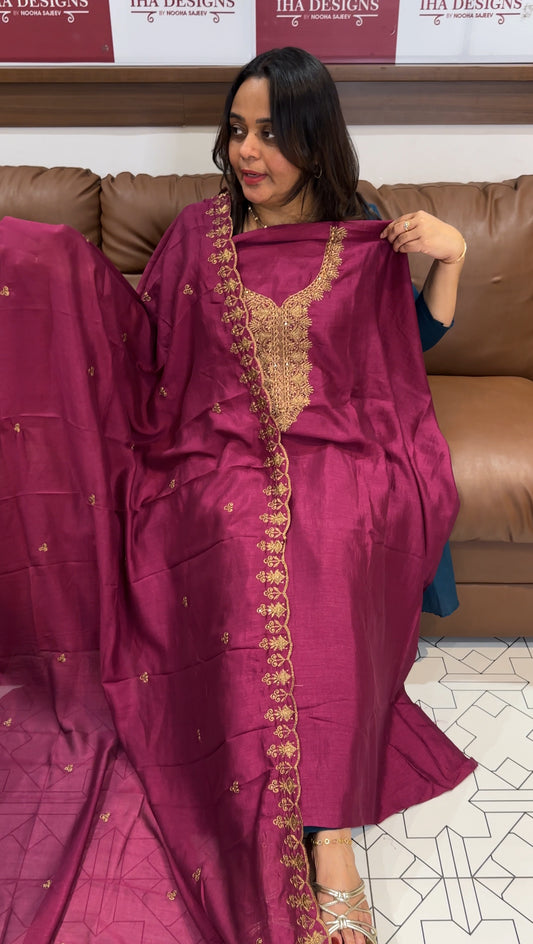 SEMI RAW SILK UNSTITCHED SALWAR SUITS - IHA 27364