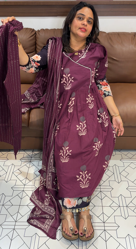 COTTON LONG A-LINE TOP, BOTTOM AND DUPATTA - IHA 26620