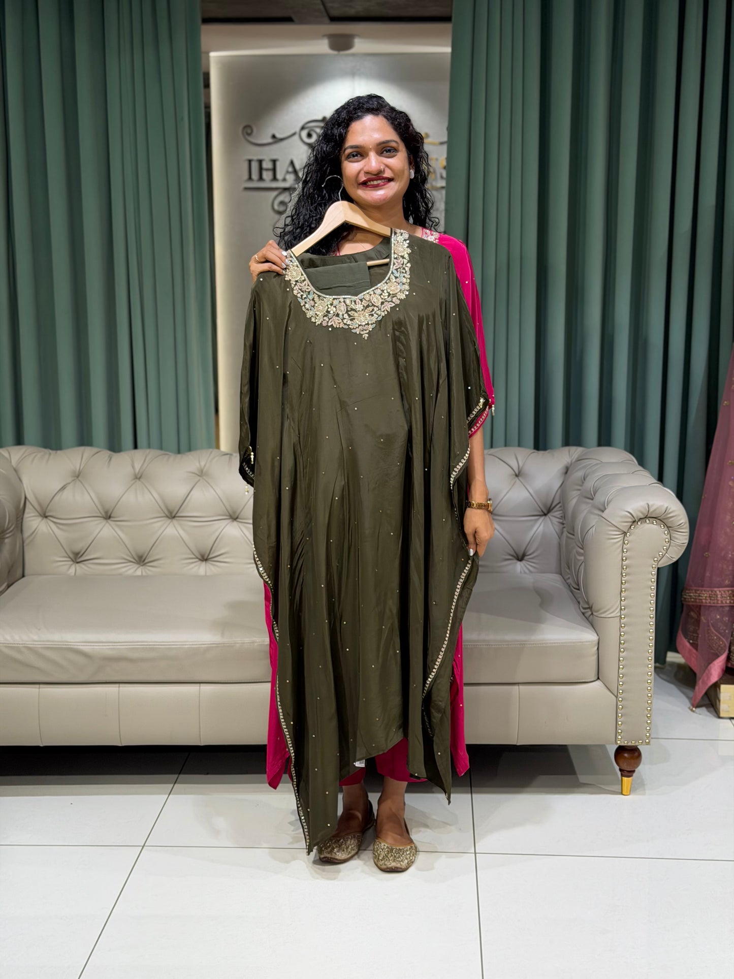 PARTY WEAR KAFTAN TOP AND BOTTOM - IHA 29847