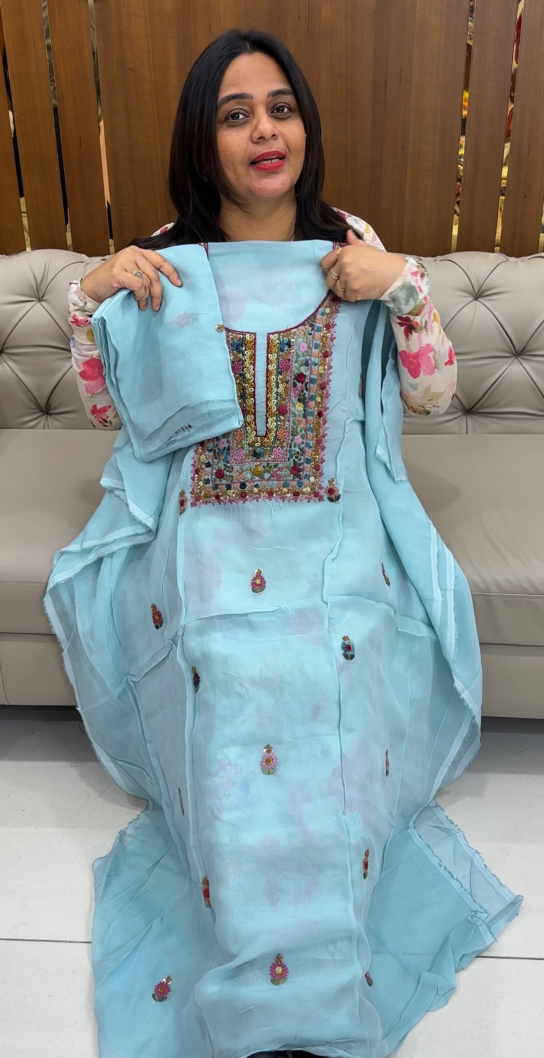 VISCOSE ORGANZA UNSTITCHED SALWAR SUITS - IHA 26349