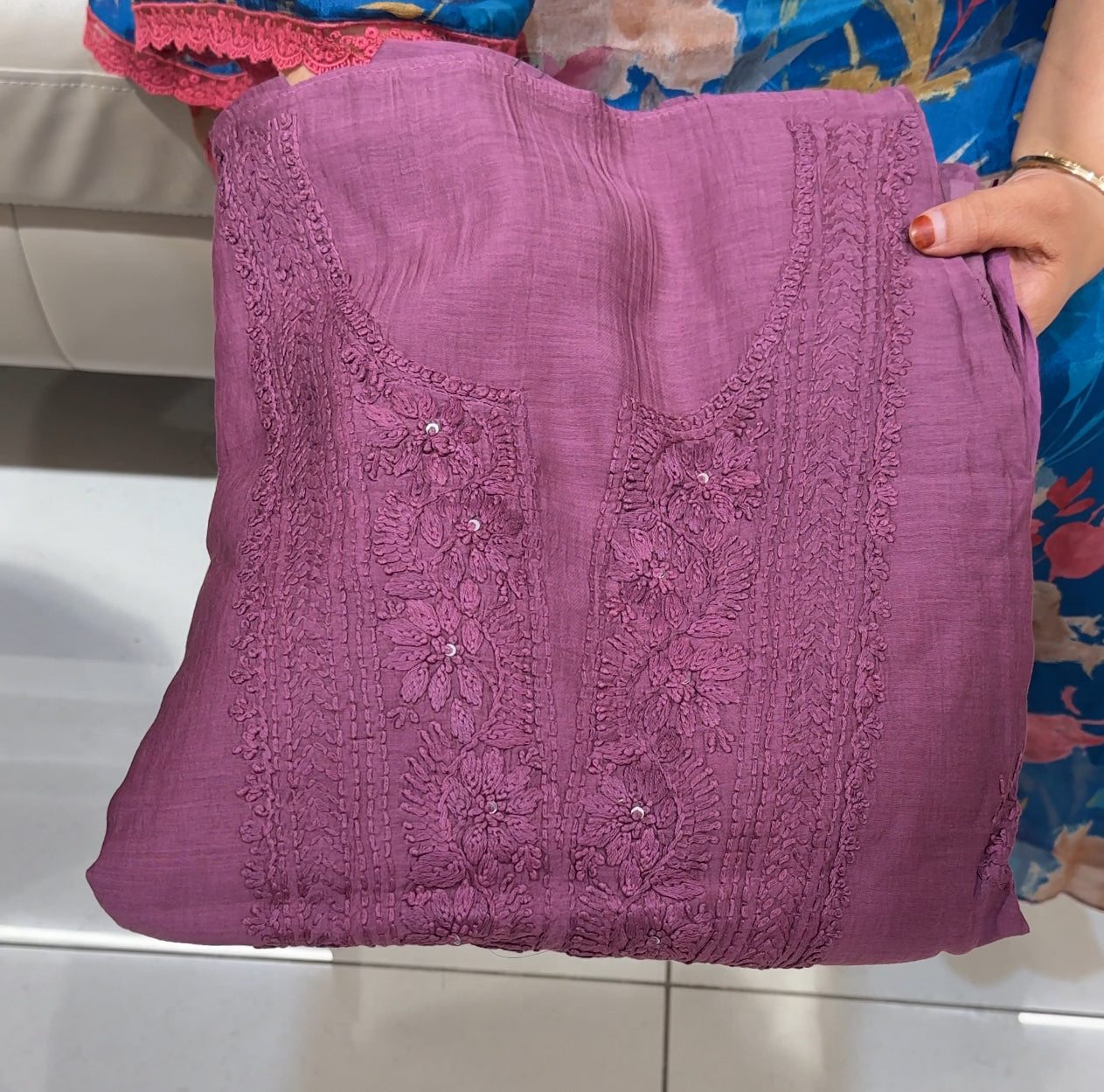 LUCKNOWI CHIKANKARI UNSTITCHED SALWAR SUITS - IHA 24618