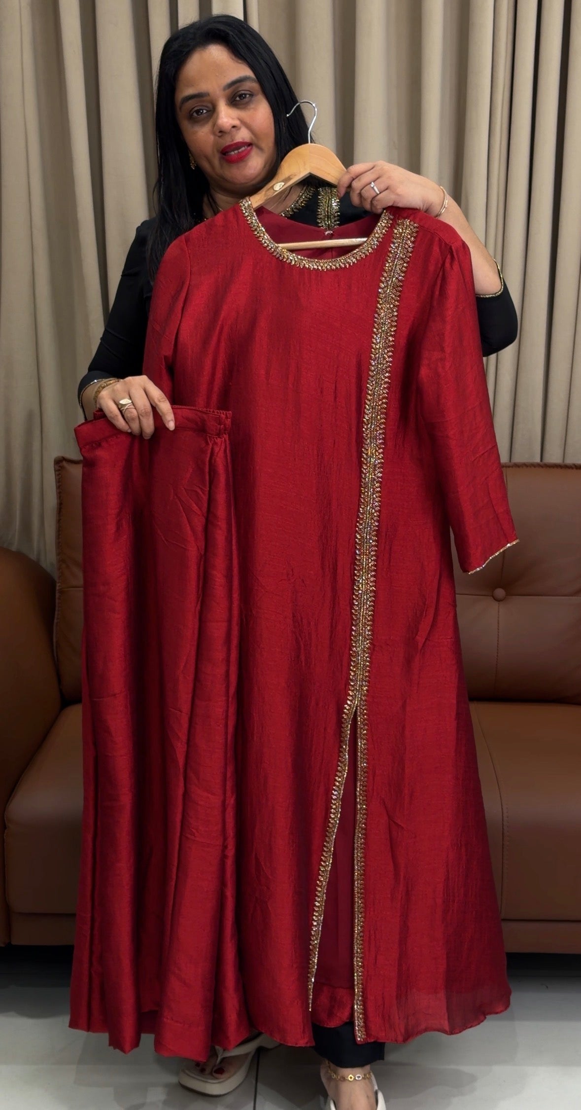 IHA'S IN-HOUSE SEMI RAW SILK SLITTED CO-ORDS SETS - IHA 33818