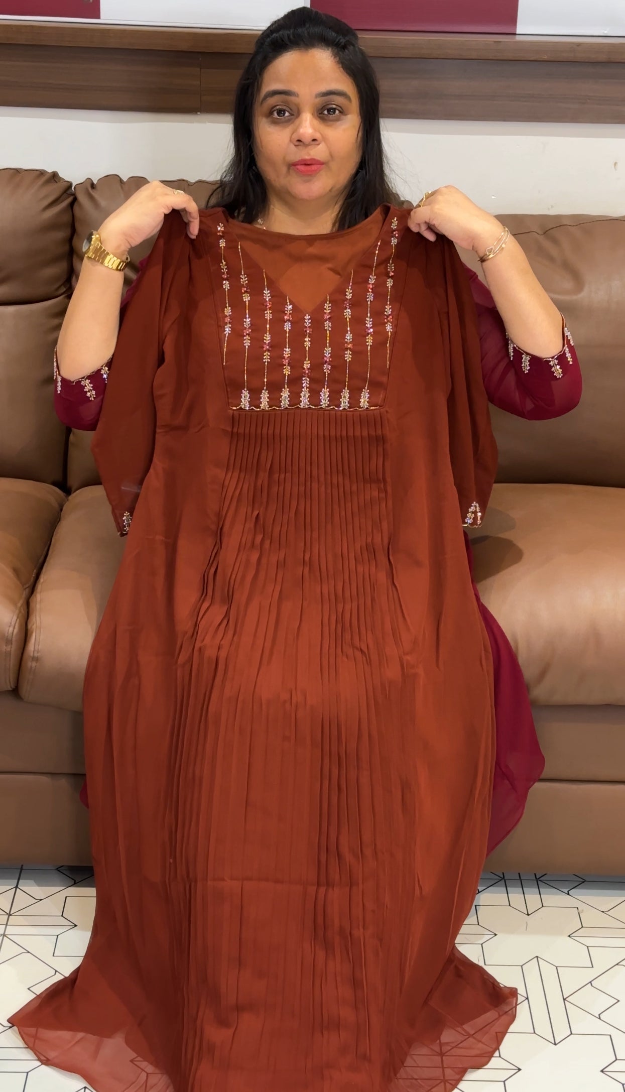 IHA'S IN-HOUSE HAND WORKED LONG A-LINE TOPS - IHA 28044