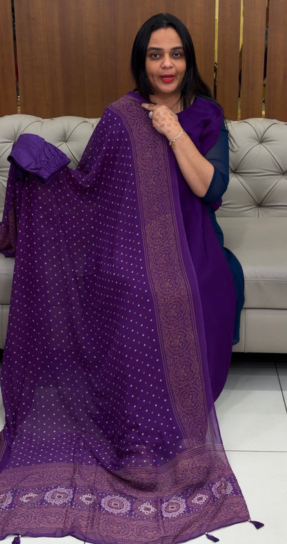 FAUX GEORGETTE ALINE TOP ,BOTTOM AND DUPATTA  - IHA 35095