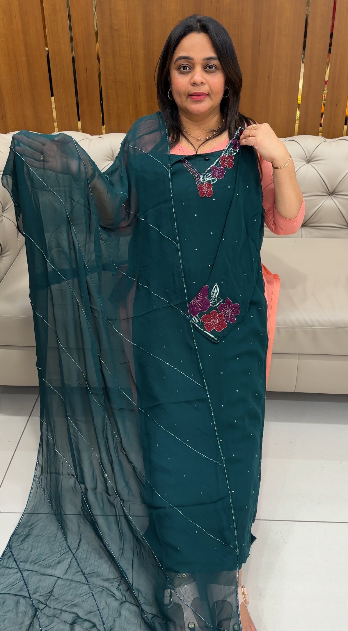 VISCOSE GEORGETTE TOP, BOTTOM AND DUPATTA  - IHA 27067
