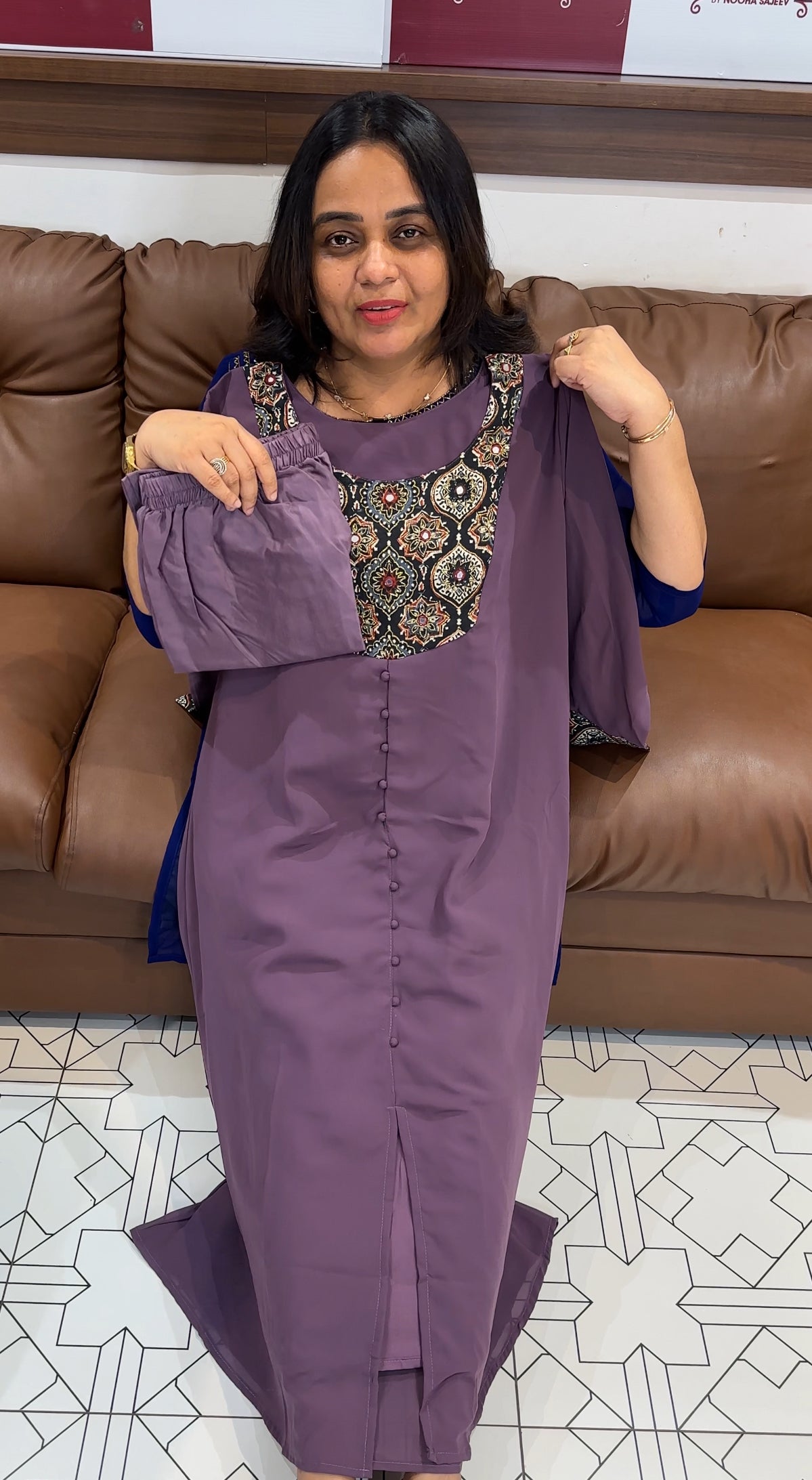 FAUX GEORGETTE A-LINE TOP AND BOTTOM  - IHA 28115