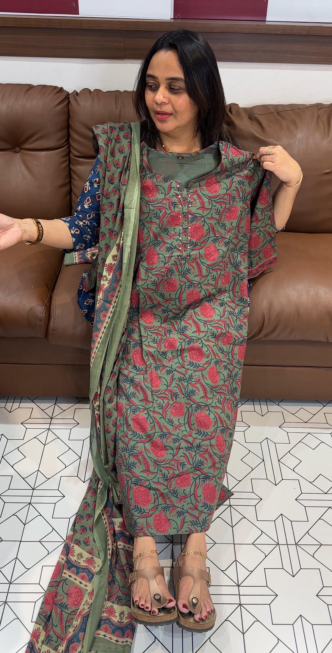 PRINTED COTTON TOP, BOTTOM AND DUPATTA - IHA 27277