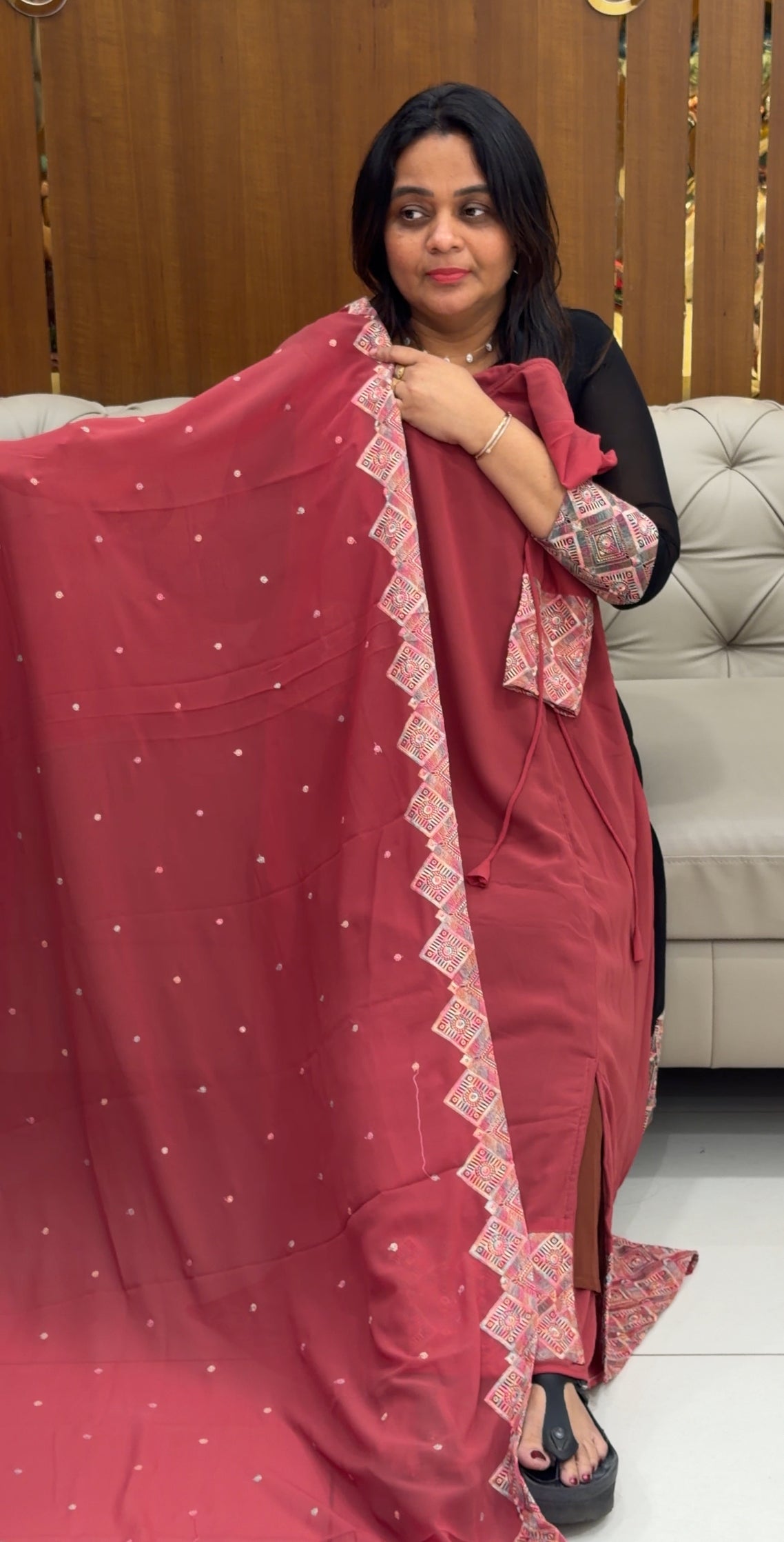 FAUX GEORGETTE TOP,BOTTOM AND DUPATTA - IHA 29161