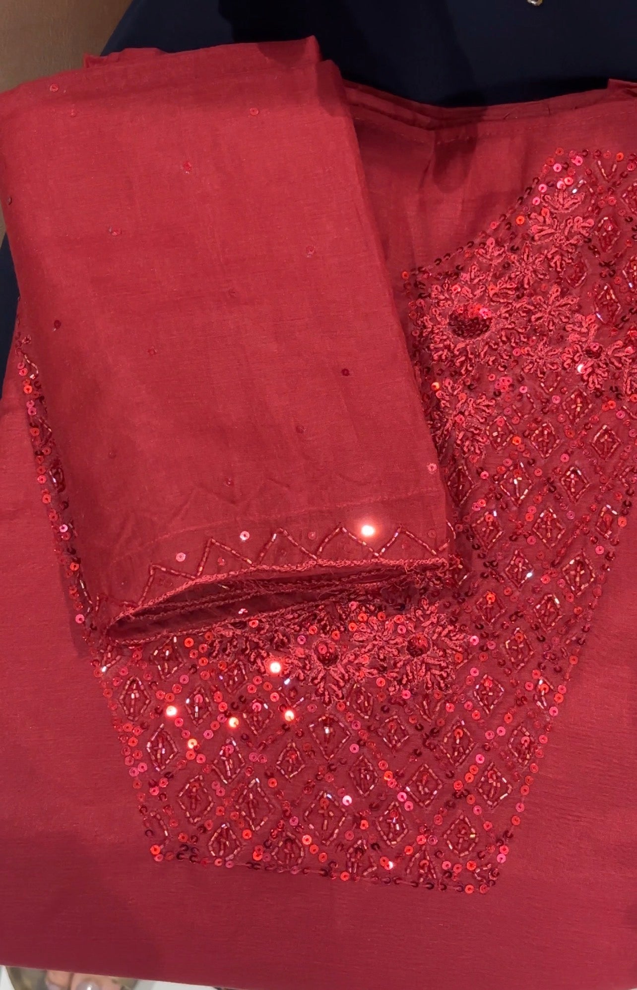 HAND WORKED CHANDERI  UNSTITCHED SALWAR SUITS - IHA 31199