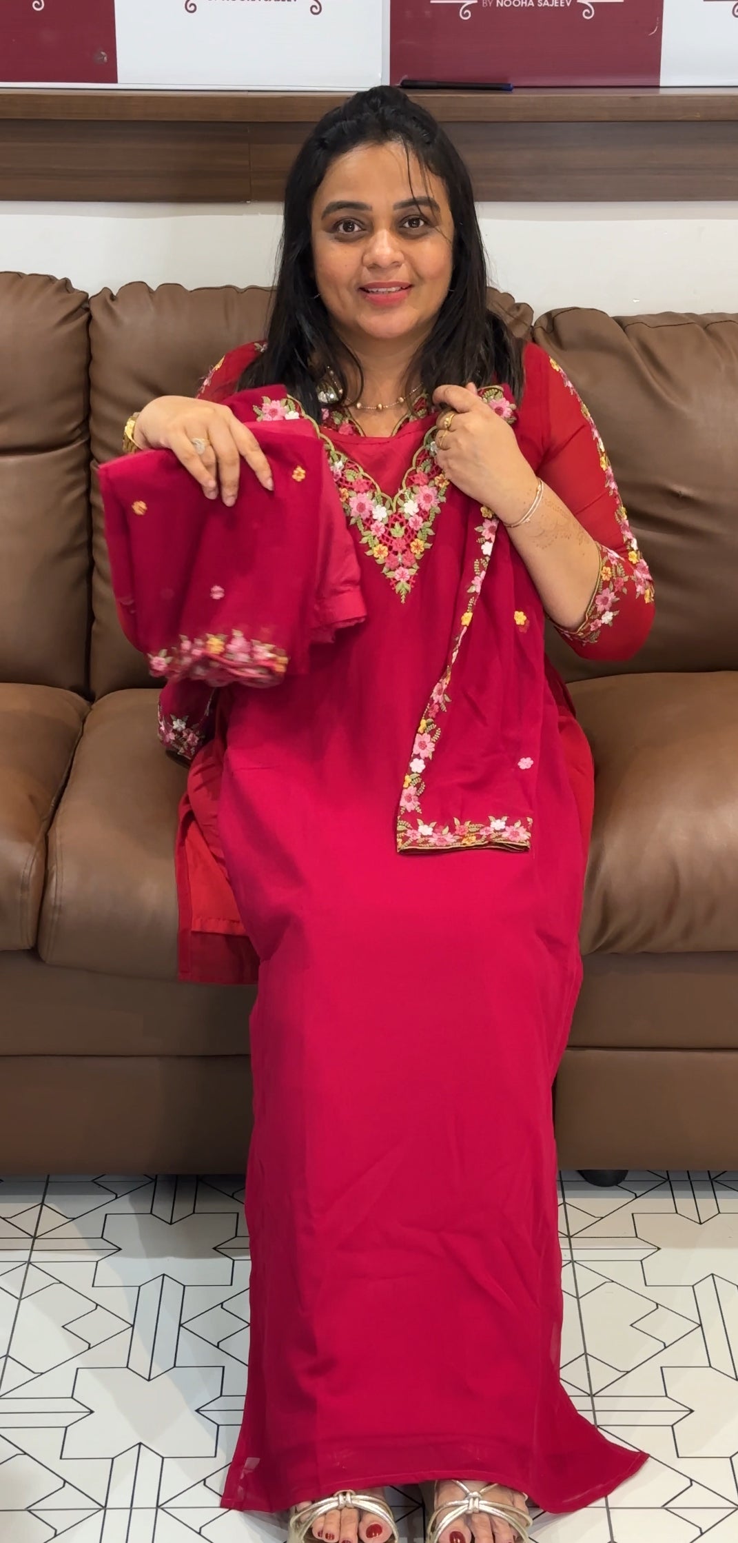 FAUX GEORGETTE TOP,BOTTOM AND DUPATTA - IHA 27757