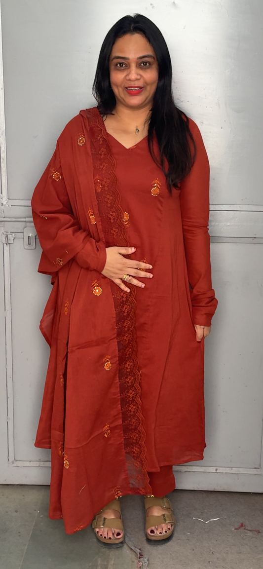 COTTON PARTY WEAR TOP, BOTTOM AND DUPATTA - IHA 32725