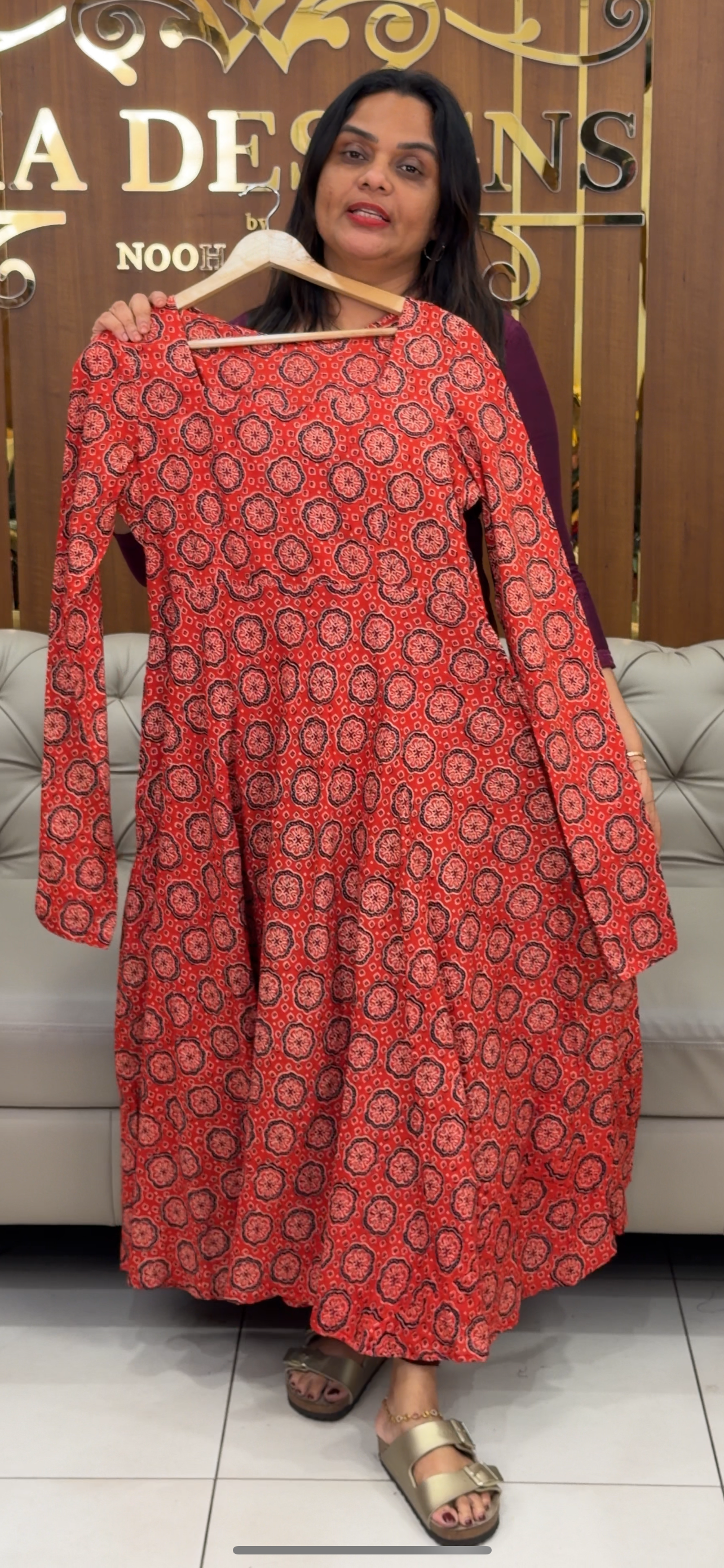 IHA'S IN-HOUSE AJRAKH PRINTED ANARKALI TOPS - IHA 30531