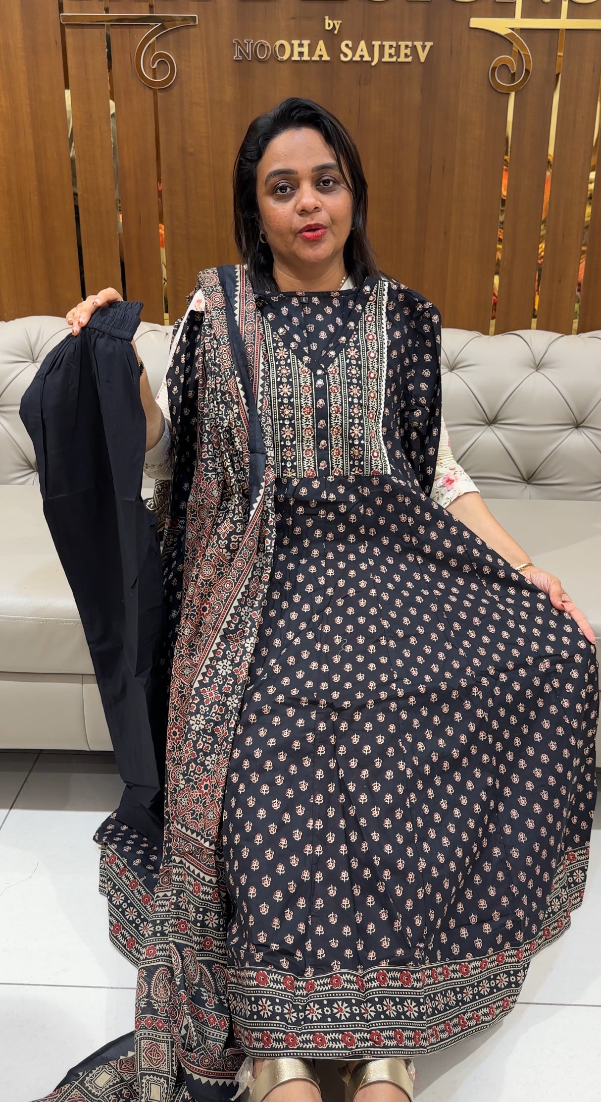 COTTON ANARKALI TOP, BOTTOM AND DUPATTA - IHA 25053