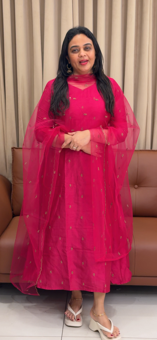 SEMI RAW SILK LONG ALINE TOP AND DUPATTA - IHA 33873