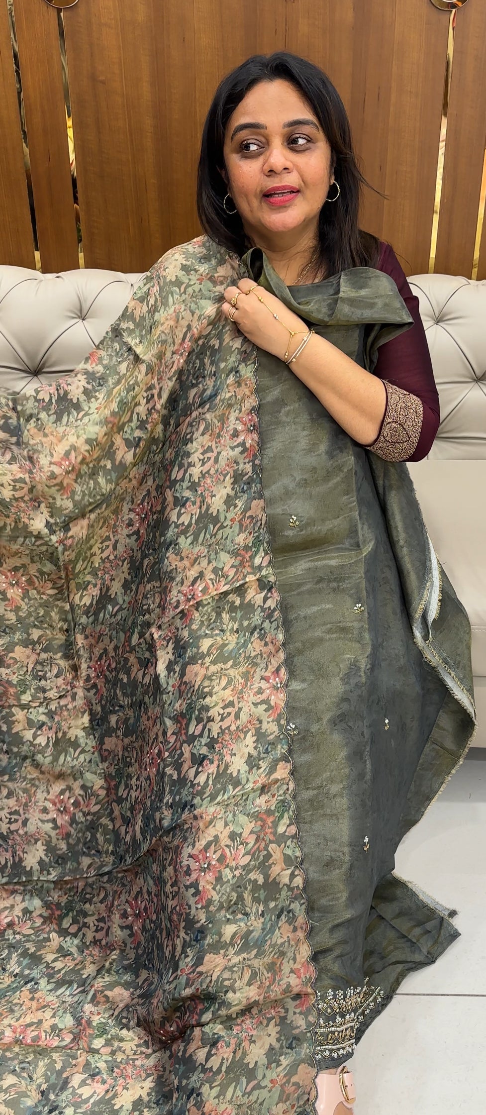 HANDWORKED TISSUE UNSTITCHED SALWAR SUITS - IHA 26772