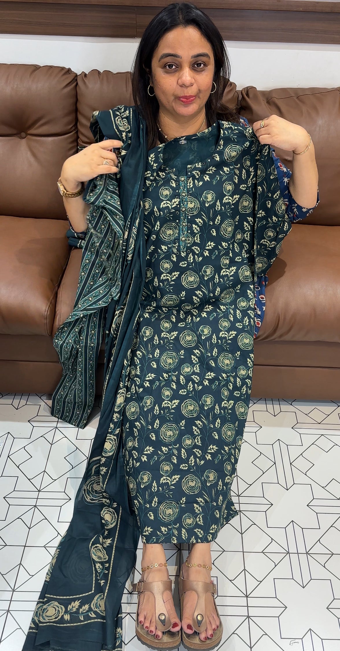 PRINTED COTTON LONG TOP AND BOTTOM - IHA 27269
