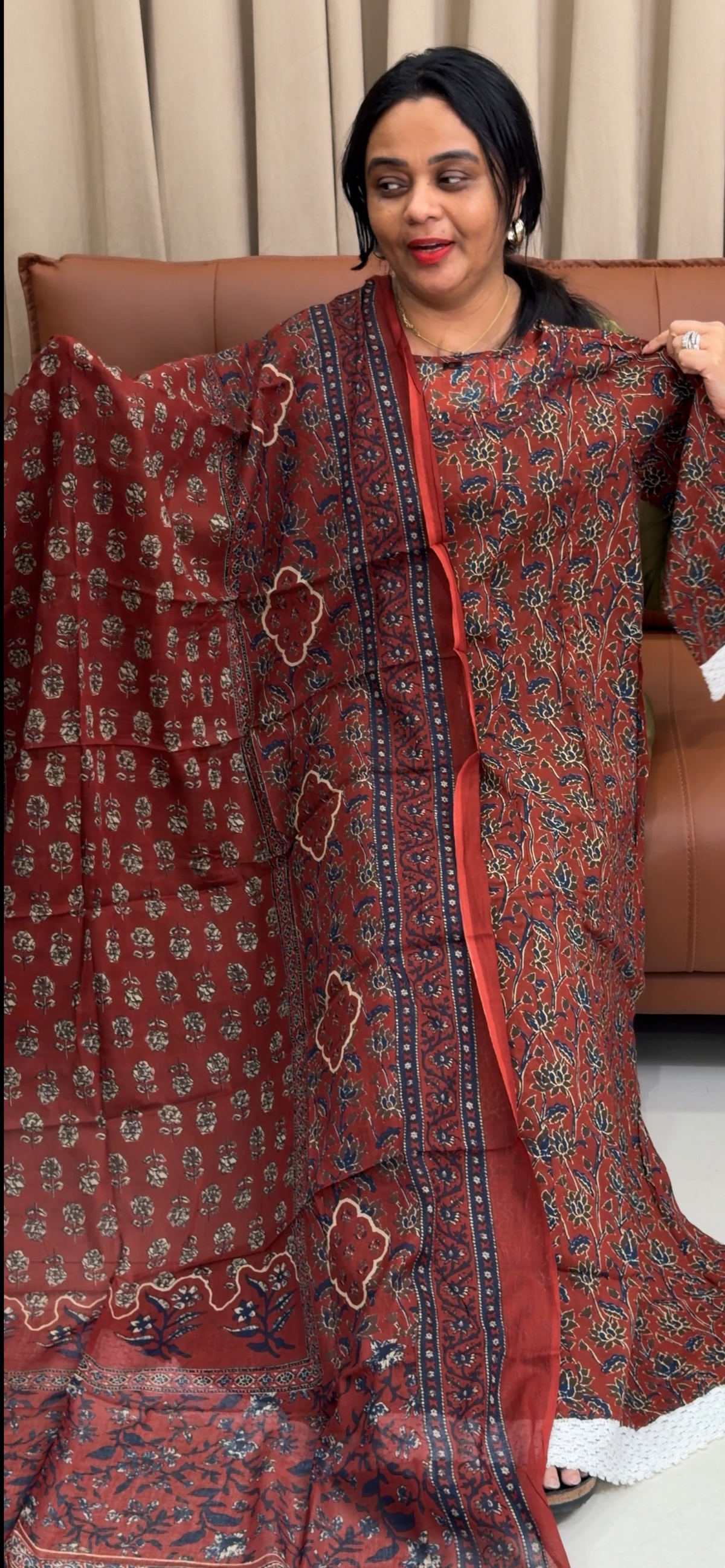 PRINTED ANARKALI TOP , BOTTOM AND DUPATTA - IHA 35374