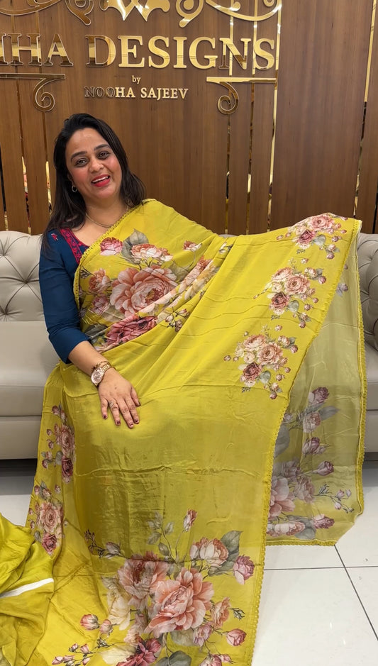 PRINTED CHINON SAREES - IHA 25746
