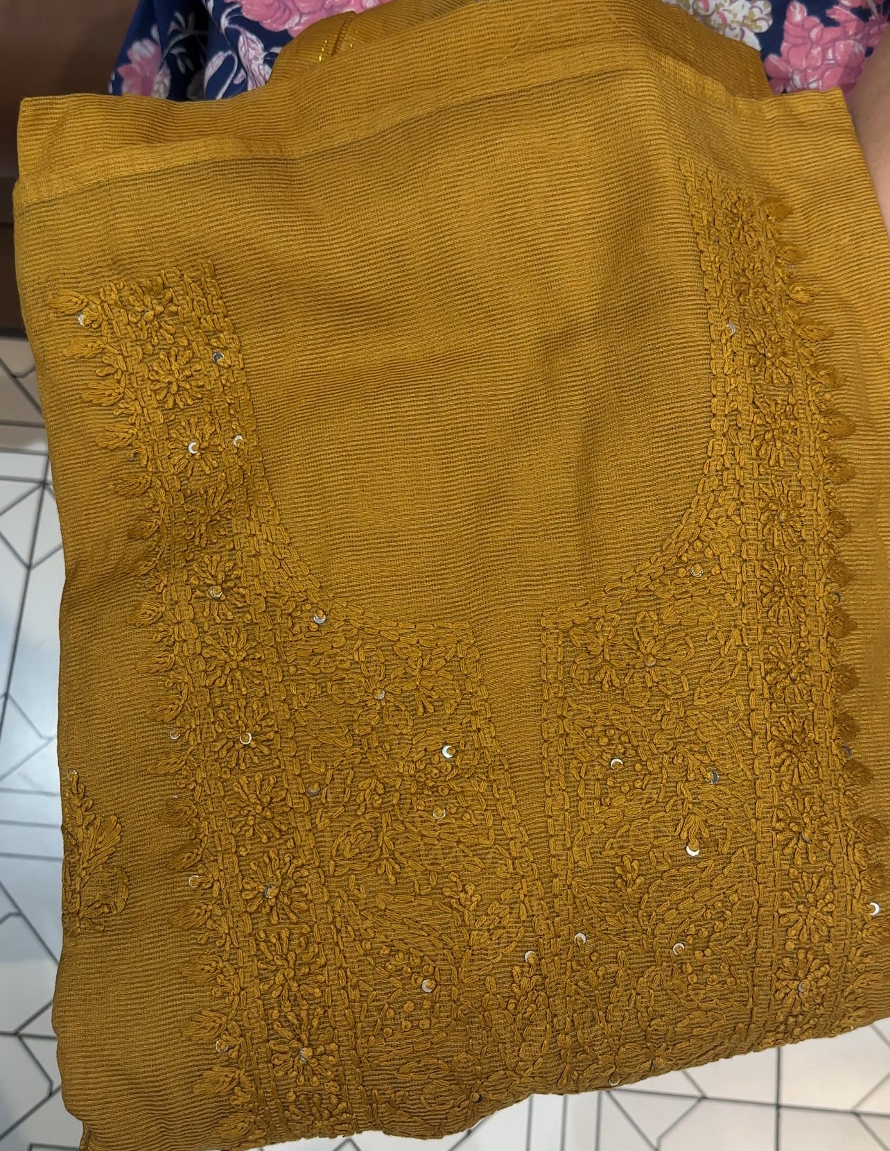 NET KOTA CHIKANKARI UNSTITCHED SALWAR SUITS - IHA 26550