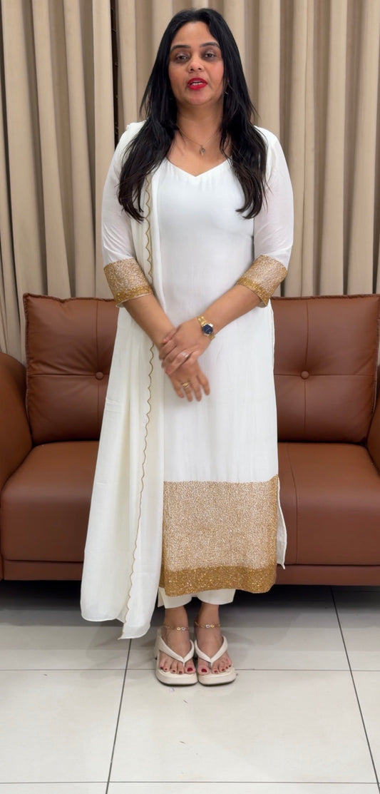 FORWARD SEMI RAW SILK TOP,BOTTOM AND DUPATTA  - IHA 34055