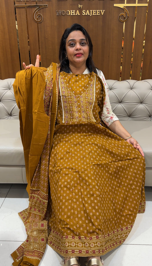 COTTON ANARKALI TOP, BOTTOM AND DUPATTA - IHA 25053