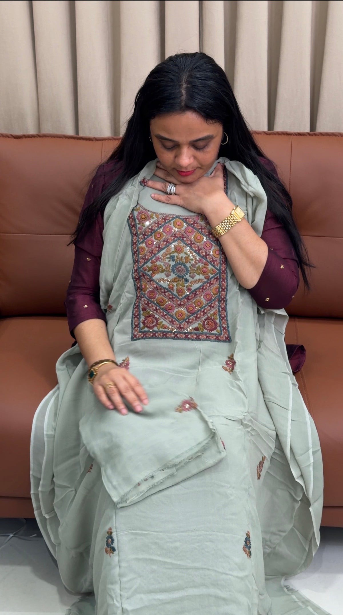 HANDWORKED UNSTITCHED SALWAR SUITS - IHA 35318
