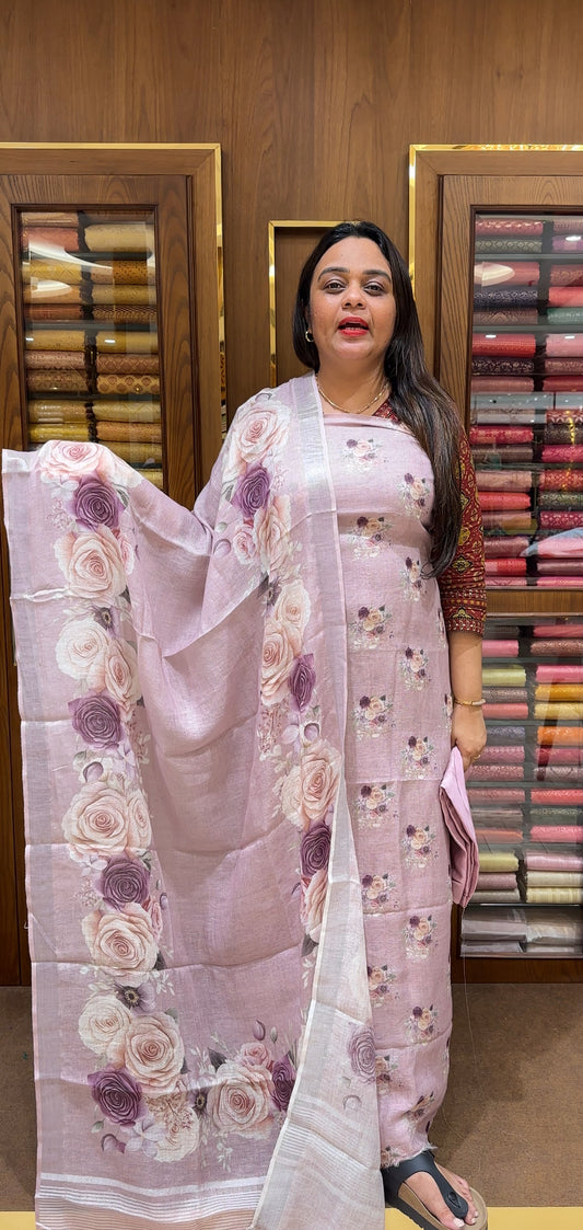 PRINTED LINEN UNSTITCHED SALWAR SUITS - IHA 22631