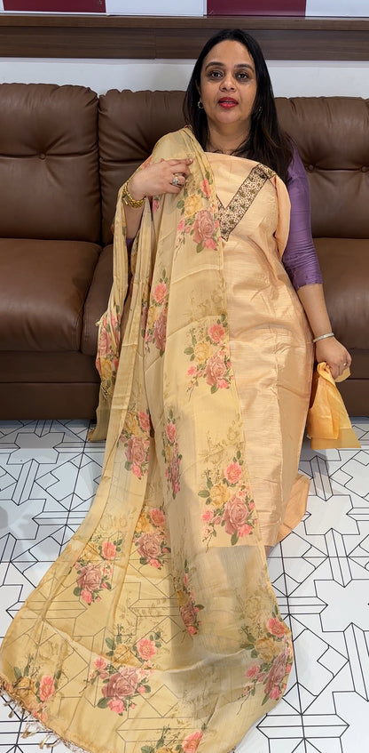 SEMI RAW SILK UNSTITCHED SALWAR SUITS - IHA 18858