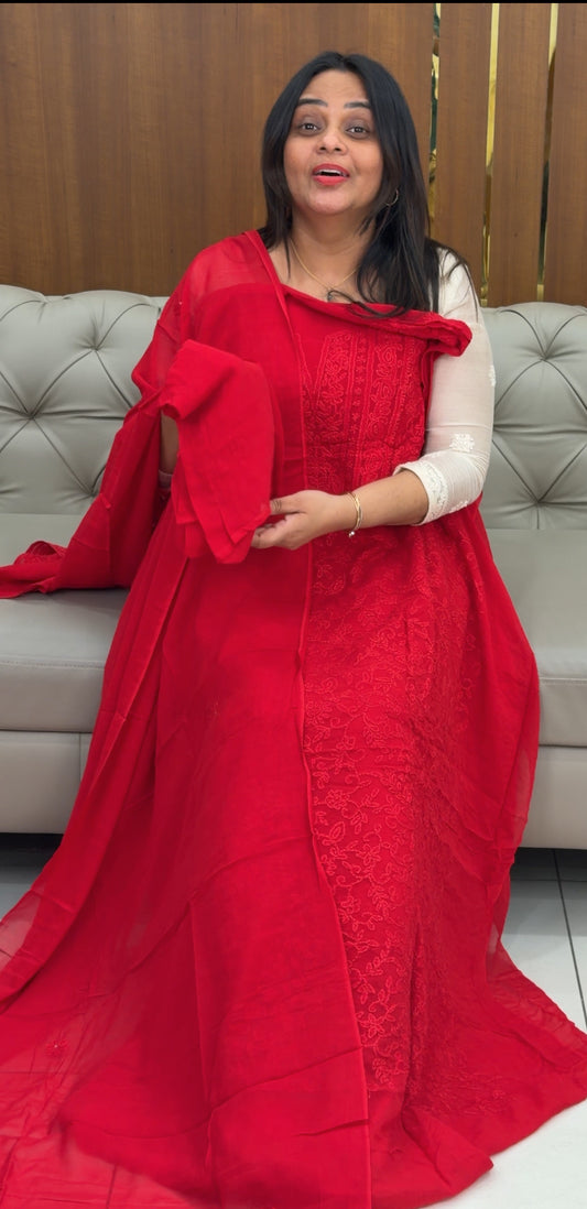 LUCKNOWI CHIKANKARI UNSTITCHED SALWAR SUITS - IHA 29111