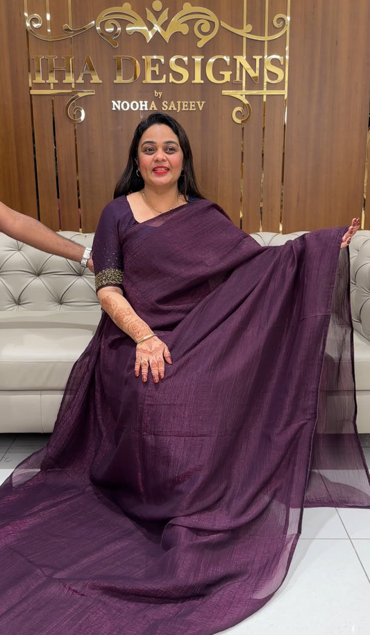 VELVET ORGANZA SAREES - IHA 23653