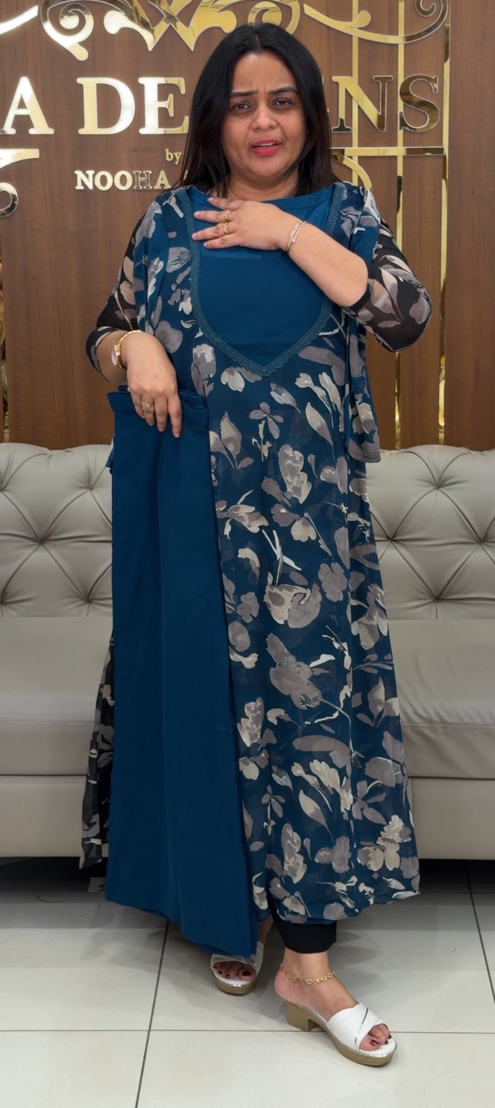 PRINTED GEORGETTE ALINE TOP AND BOTOOM - IHA 29210