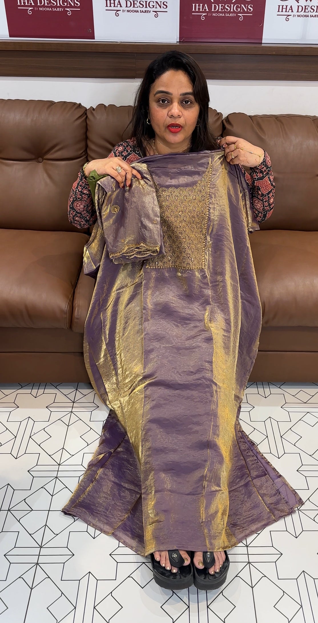 VELVET ORGANZA UNSTITCHED SALWAR SUITS - IHA 24622