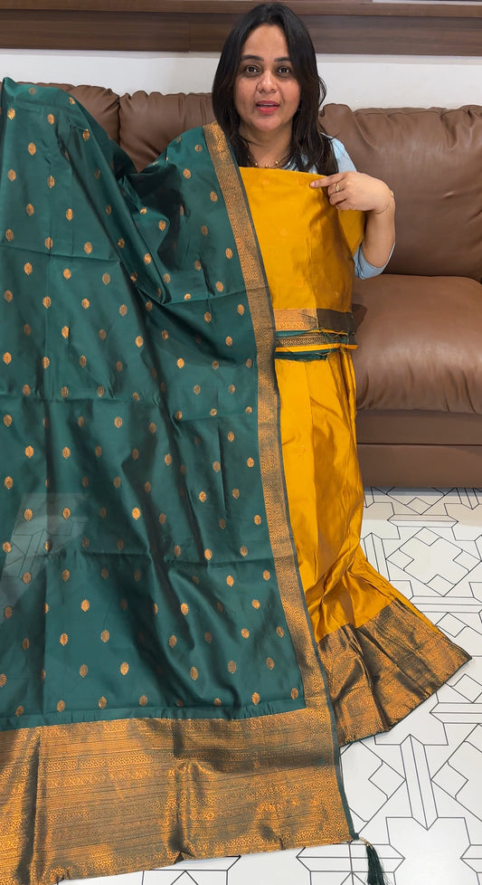 SEMI SILK SEMI STITCHED DHAVANI SETS - IHA 27376