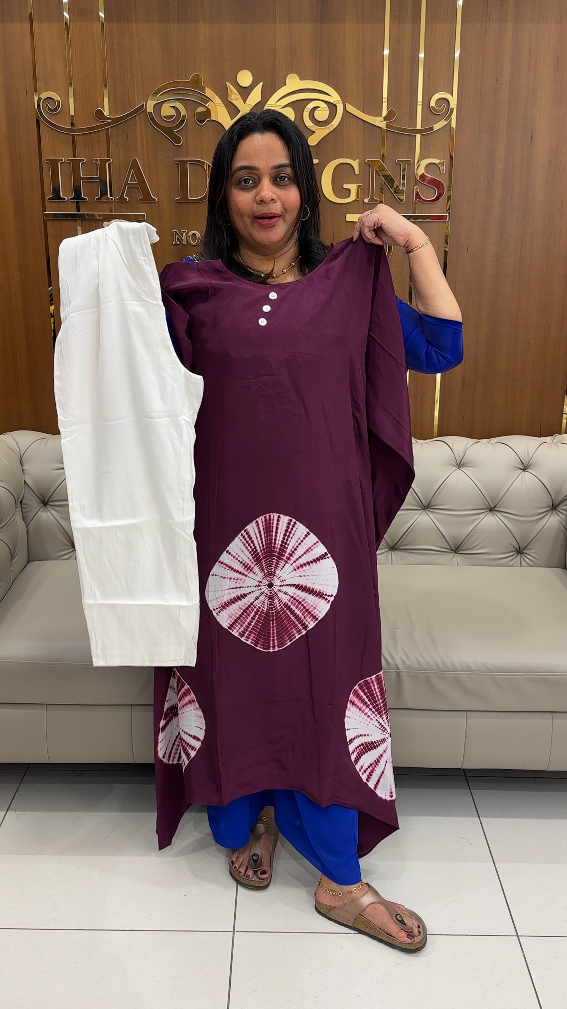 CRAPE SILK KAFTAN TOP AND BOTTOM - IHA 27145