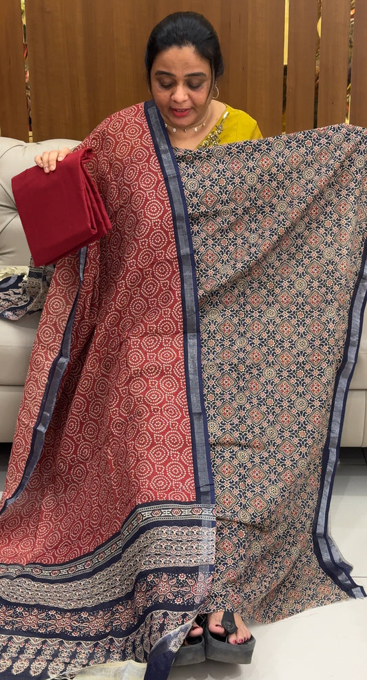 AJRAKH PRINTED UNSTITCHED SALWAR SUITS - IHA 28576