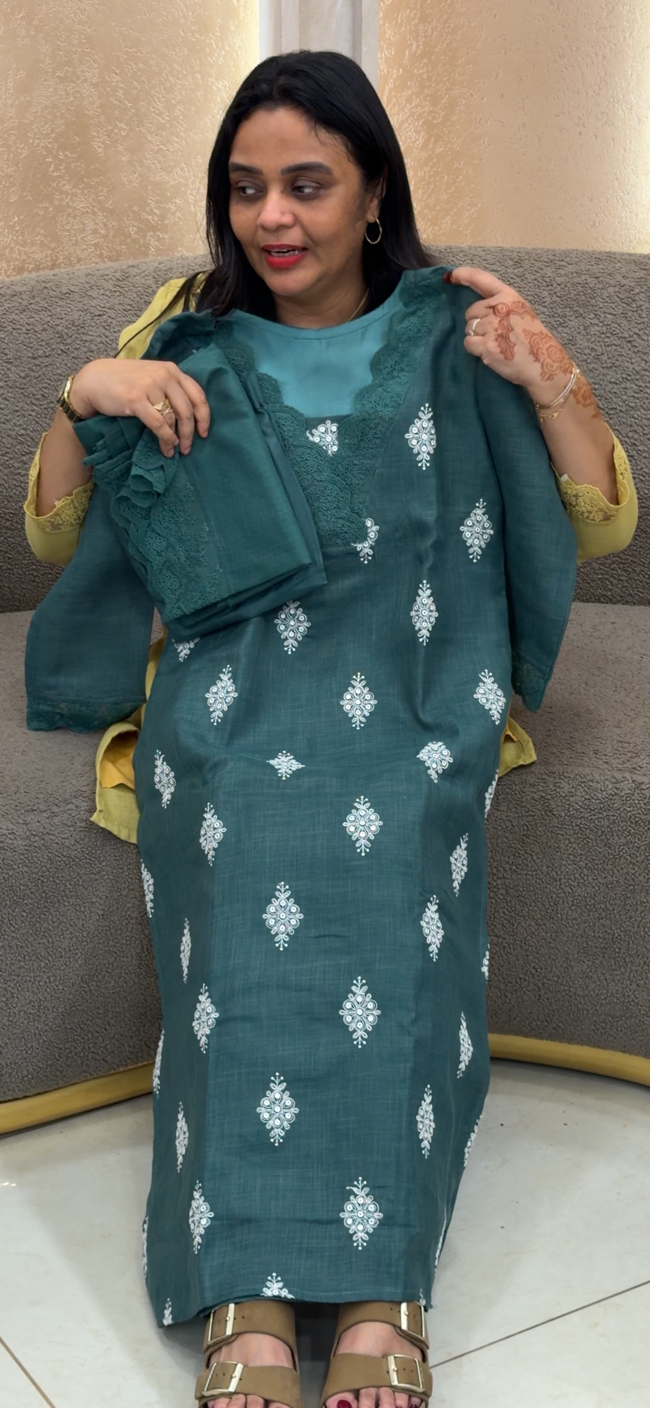 IHA'S IN-HOUSE COTTON LINEN TOP, BOTTOM AND DUPATTA - IHA 33709