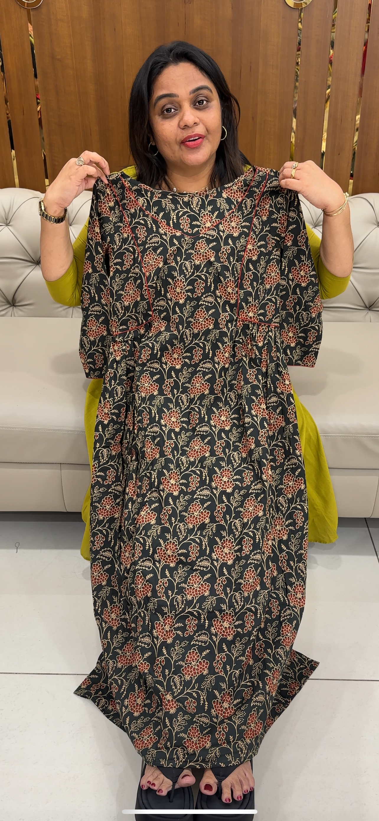 IHA'S IN-HOUSE PRINTED COTTON LONG A-LINE TOPS - IHA 28616